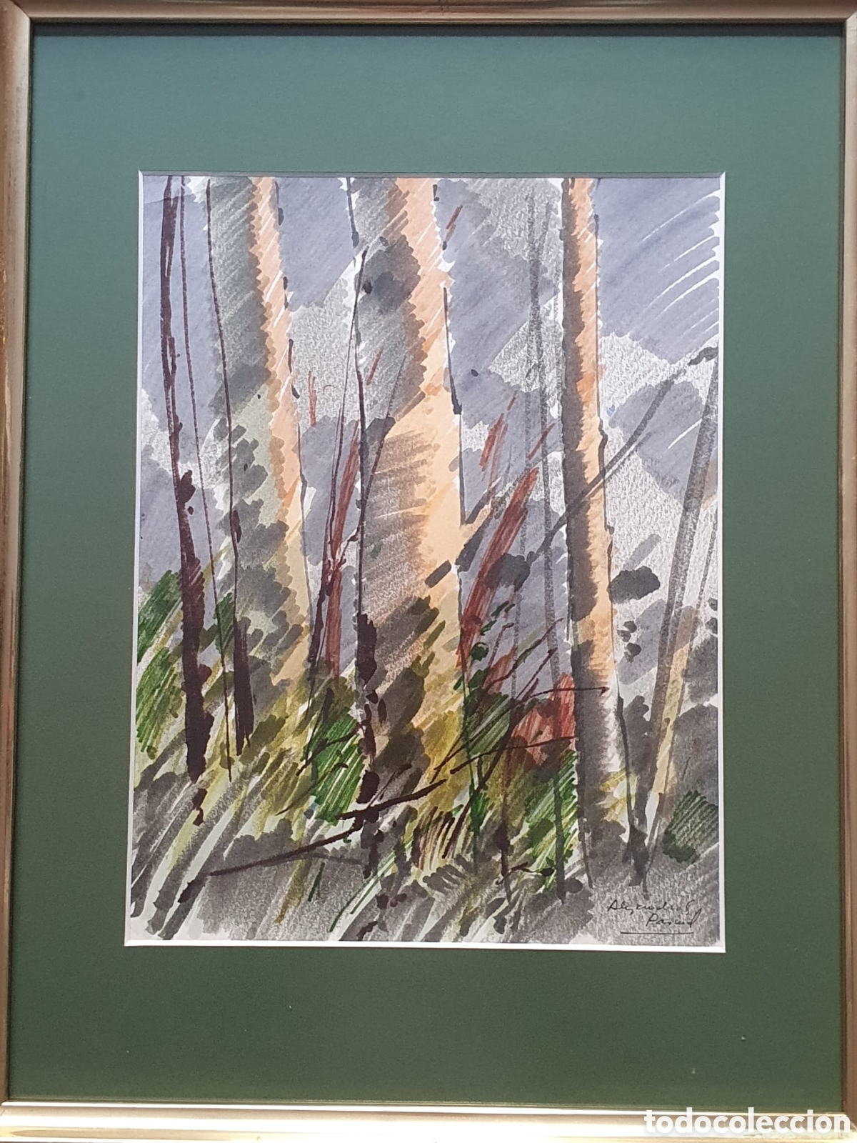 Arte: Pintura gallega t&eacute;cnica mixta acuarela del pintor Alejandro Gonz&aacute;lez Pascual (Coru&ntilde;a 1930-1993)