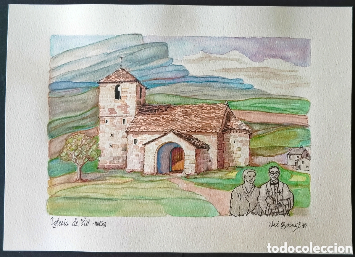 Arte: ACUARELA... / (REALISMO). * IGLESIA DE VI&Oacute; (HUESCA) *. FDA.: JOS&Eacute; BORRUEL (Sabi&ntilde;&aacute;nigo. Huesca)