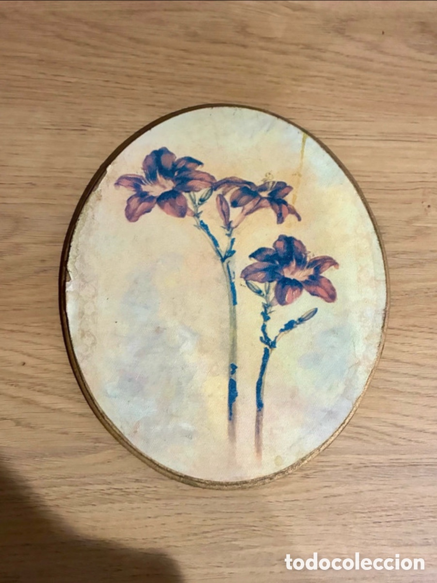 Arte: Acuarela Ovalada Flores Lilas 24x20cm