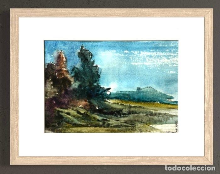 Arte: Paisaje arbolado con tonos azulados. Eug&egrave;ne Eechaut (1928&ndash;2019)