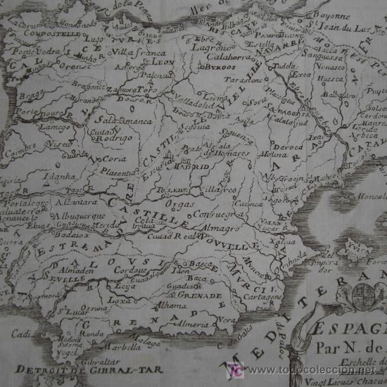 Arte: Mapa de Espa&ntilde;a de Nicolas De Fer, 1746 - Foto 1