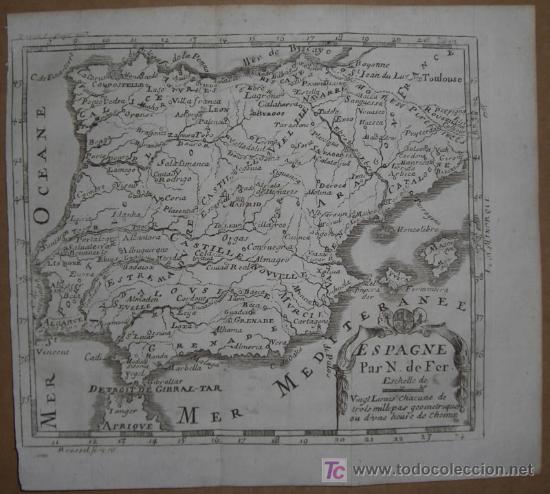 Arte: Mapa de Espa&ntilde;a de Nicolas De Fer, 1746 - Foto 2