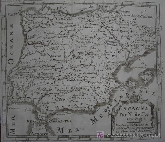 Arte: Mapa de Espa&ntilde;a de Nicolas De Fer, 1746 - Foto 3