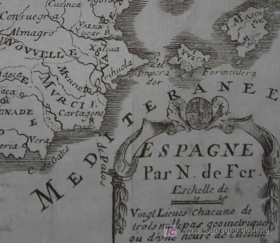 Arte: Mapa de Espa&ntilde;a de Nicolas De Fer, 1746 - Foto 7