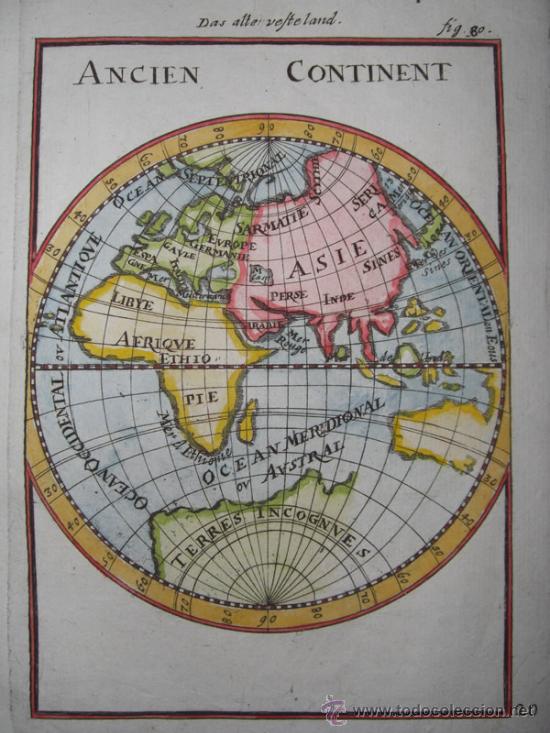 Arte: Mapa del antiguo hemisferio este de Mallet, 1685 - Foto 3
