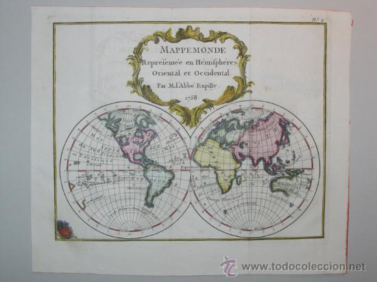 Arte: Mapa del Mundo de Expilly, 1758 - Foto 2