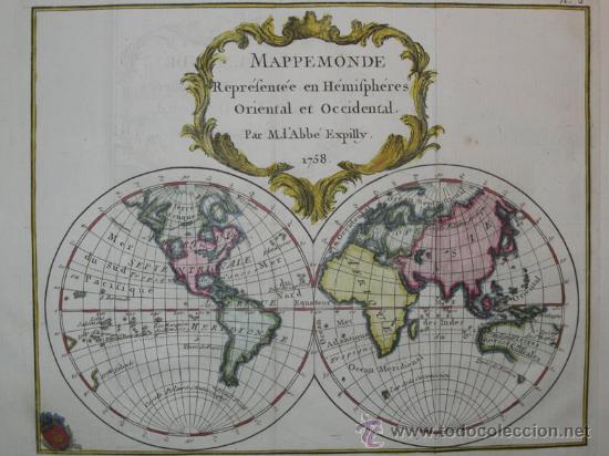 Arte: Mapa del Mundo de Expilly, 1758 - Foto 3