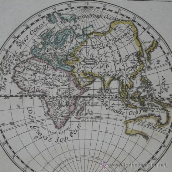 Arte: Mapa del hemisferio este, Bodenehr, 1704 - Foto 1