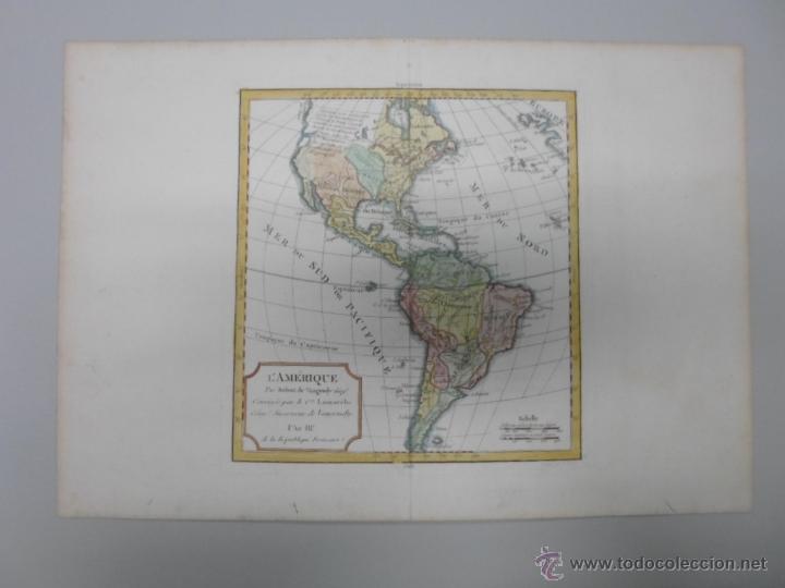 Arte: Mapa de Am&eacute;rica, 1806, Robert Vaugondy - Foto 1