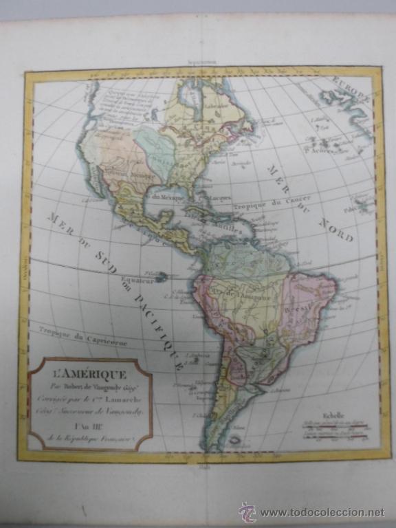 Arte: Mapa de Am&eacute;rica, 1806, Robert Vaugondy - Foto 2
