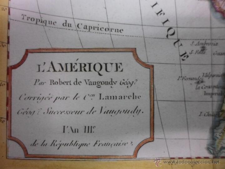 Arte: Mapa de Am&eacute;rica, 1806, Robert Vaugondy - Foto 3