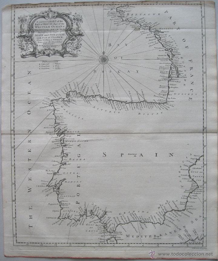 Arte: Mapa del litoral de España y Portugal,1750.Seale/Tindal - Foto 1 - 45343018