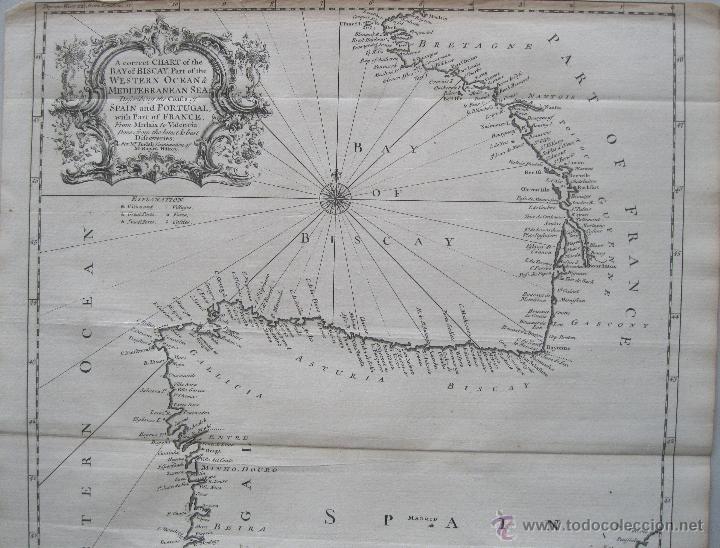 Arte: Mapa del litoral de España y Portugal,1750.Seale/Tindal - Foto 2 - 45343018