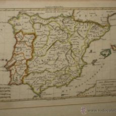 Arte: ANTIGUO MAPA DEL SIGLO XVIII - LOS REINOS DE ESPAÑA Y PORTUGAL - ENMARCADO Y CON CRISTAL