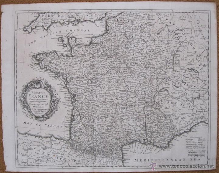 Arte: Gran mapa de Francia, 1744. Seale - Foto 1