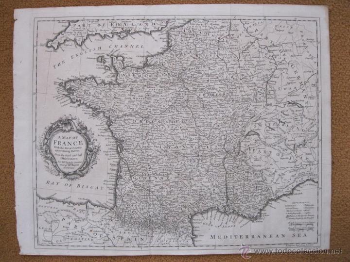 Arte: Gran mapa de Francia, 1744. Seale - Foto 3