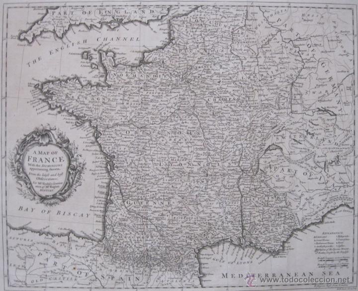 Arte: Gran mapa de Francia, 1744. Seale - Foto 4