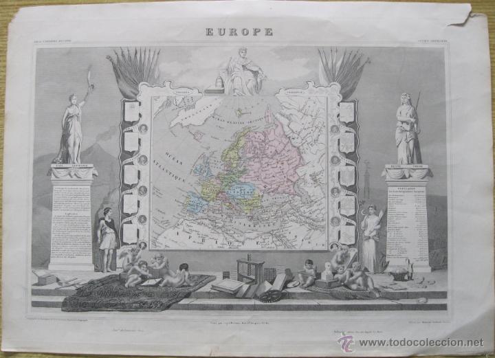 Arte: Mapa de Europa, 1850. Levasseur - Foto 1