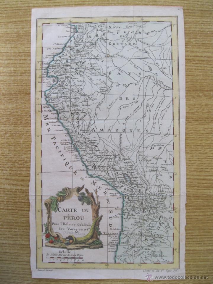 Arte: Mapa del antiguo Per&uacute;, 1780. Bellin - Foto 1