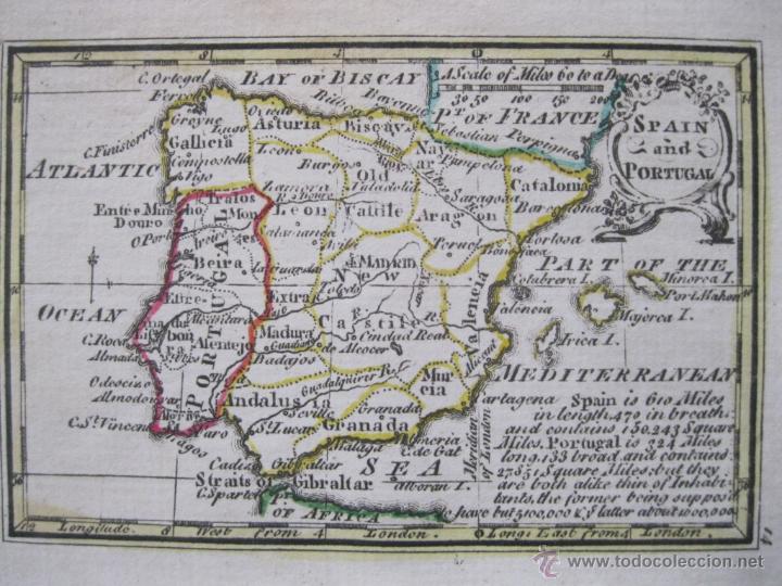 Arte: Mapa de España y Portugal y texto, 1792. John Gibson - Foto 3 - 50578238
