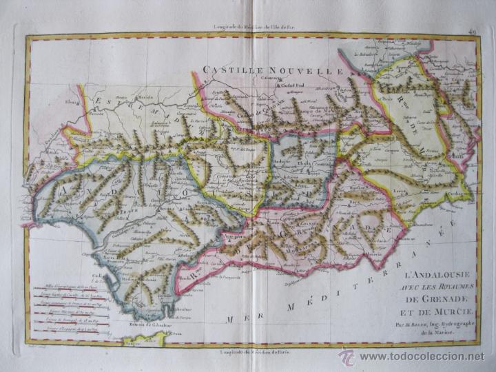 Arte: Mapa de Andaluc&iacute;a, 1788. Bonne - Foto 2