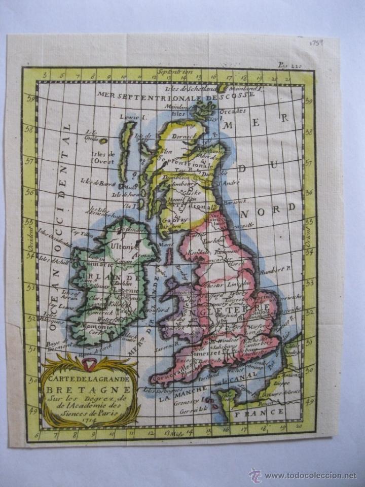 Arte: Mapa de las Islas Brit&aacute;nicas, 1759. Buffier - Foto 1