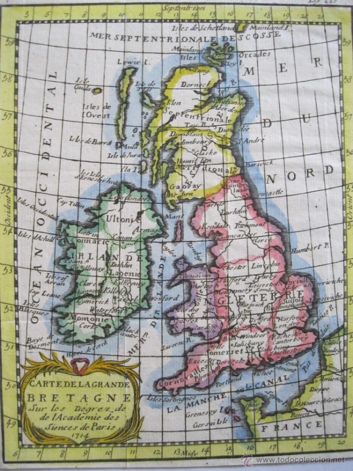Arte: Mapa de las Islas Brit&aacute;nicas, 1759. Buffier - Foto 2