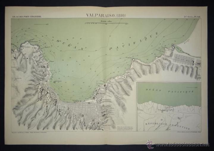 Arte: Mapa de Valpara&iacute;so (Chile), 1880. A. Simon - Foto 1