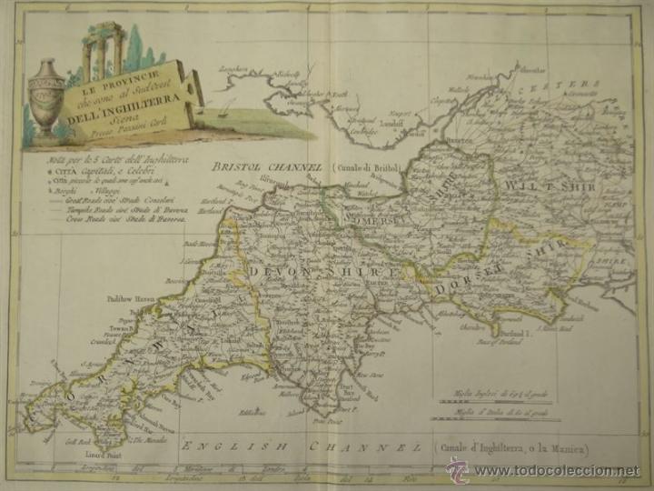 Arte: Mapa del suroeste de Inglaterra, 1797. Pazzini - Foto 2