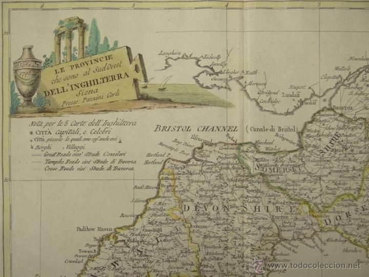 Arte: Mapa del suroeste de Inglaterra, 1797. Pazzini - Foto 3