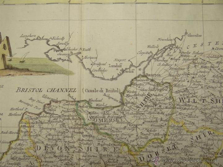 Arte: Mapa del suroeste de Inglaterra, 1797. Pazzini - Foto 4