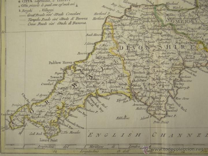 Arte: Mapa del suroeste de Inglaterra, 1797. Pazzini - Foto 6