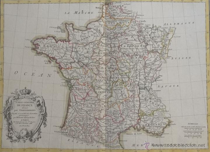 Arte: Mapa de Francia, 1786. Bonne - Foto 3
