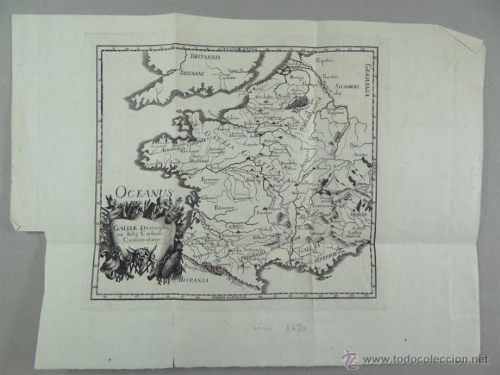 Arte: Mapa de Francia romana, 1680. - Foto 1