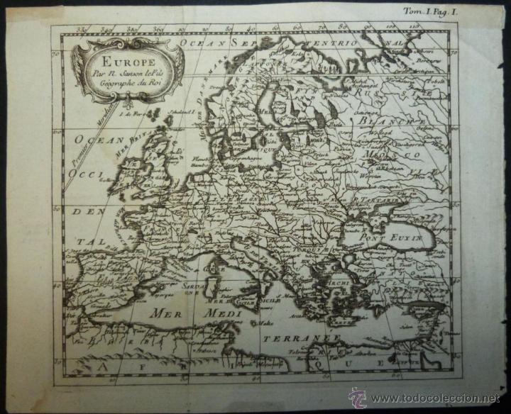 Arte: Mapa de Europa, 1740. Nicol&aacute;s Sanson - Foto 1