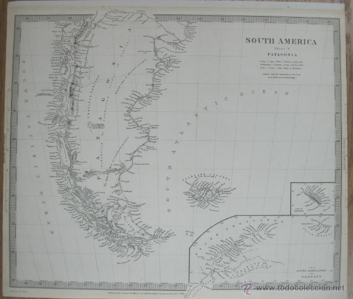 Arte: Mapa del sur Sudam&eacute;rica, 1842. J & C. Walker - Foto 1