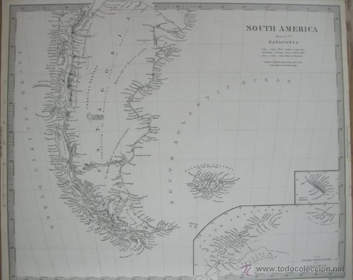 Arte: Mapa del sur Sudam&eacute;rica, 1842. J & C. Walker - Foto 2