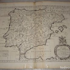 Arte: MAPA GRABADO DE ESPAÑA Y PORTUGAL. 1701. A NEW MAP OF PRESENT SPAIN & PORTUGAL. EDWARD WELLS.