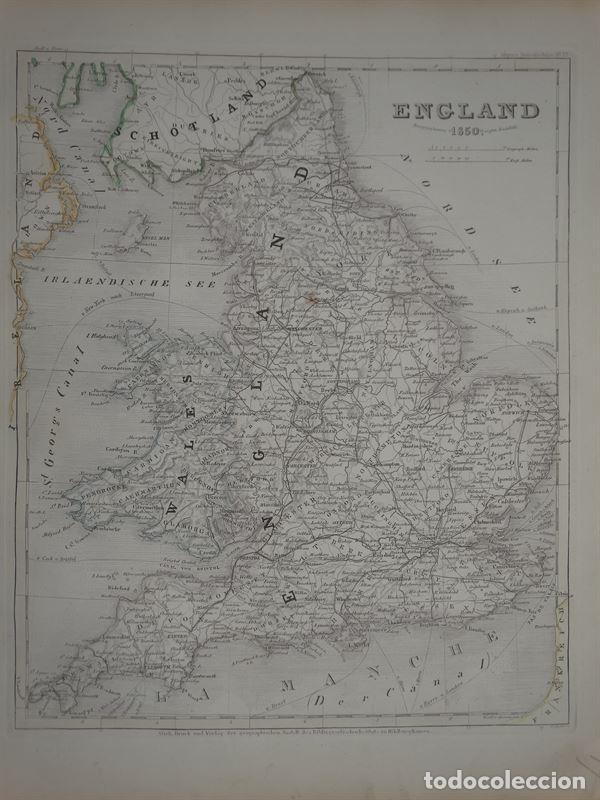 Arte: Mapa de Inglaterra, 1852. Sparer/Meyer - Foto 1