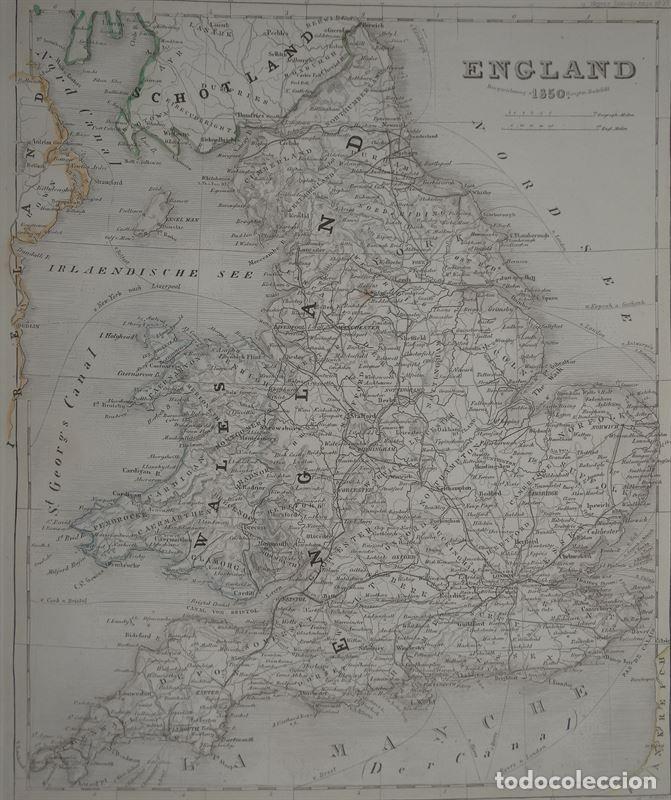 Arte: Mapa de Inglaterra, 1852. Sparer/Meyer - Foto 3