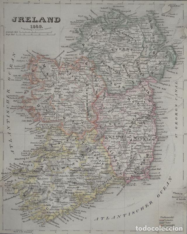 Arte: Mapa de Irlanda, 1852. Ehricht/Meyer - Foto 3