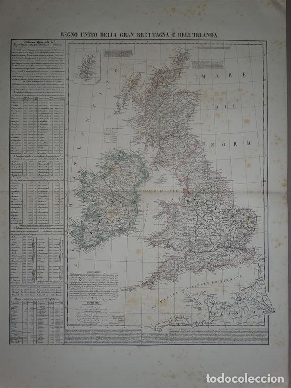 Arte: Mapa de las Islas Brit&aacute;nicas, 1856. B. Marzolla - Foto 1