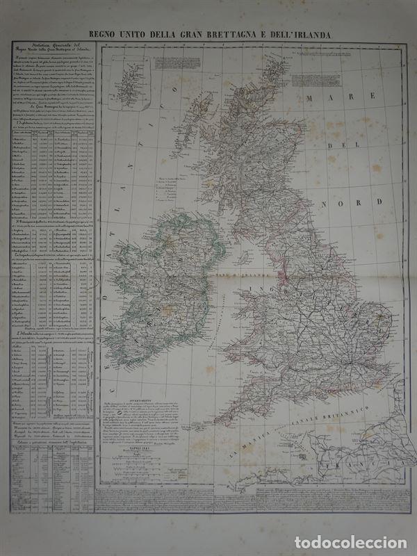 Arte: Mapa de las Islas Brit&aacute;nicas, 1856. B. Marzolla - Foto 2