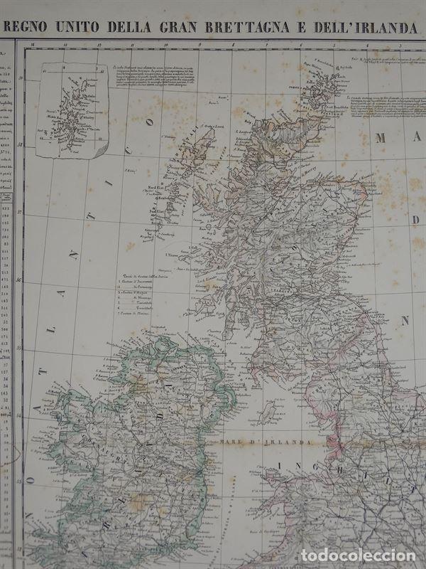 Arte: Mapa de las Islas Brit&aacute;nicas, 1856. B. Marzolla - Foto 3