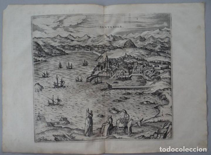 1575 GRABADO AL COBRE VISTA MAPA DE SANTANDER (BRAUN HOGENBERG)