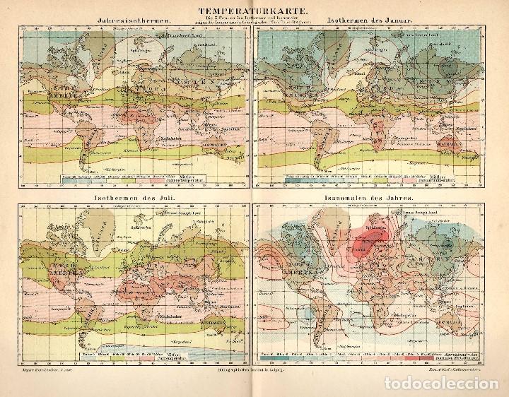 mapa metereologico mapa metereológico finales siglo xix temperatur   Buy Antique 