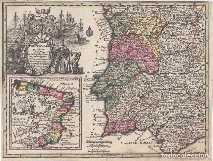 Arte: Mapa de Portugal y Brasil, 1744. M. Seutter - Foto 1 - 124275895