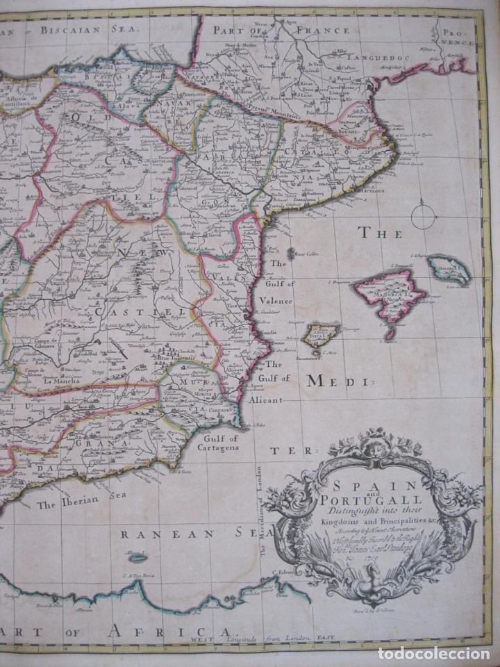 Arte: Gran mapa de España y Portugal, 1719. John Senex - Foto 4 - 129020007