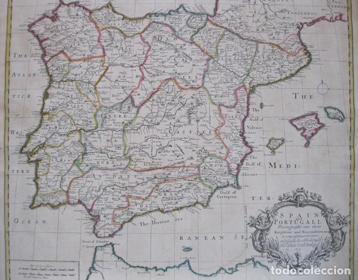 Arte: Gran mapa de España y Portugal, 1719. John Senex - Foto 5 - 129020007
