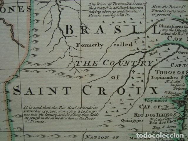 Arte: Gran mapa de Brasil (América del sur), 1747. E. Bowen - Foto 6 - 129115231